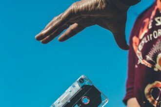 image of Old audio cassette flying