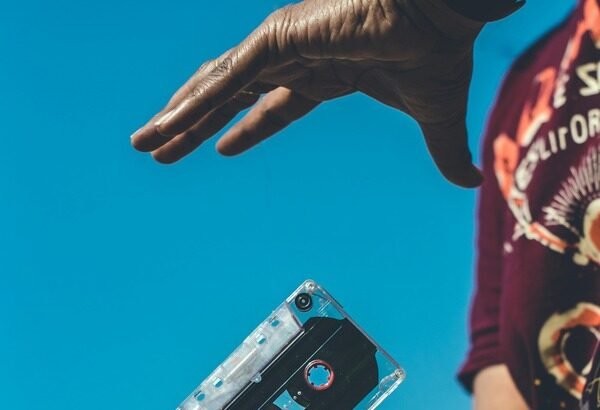 image of Old audio cassette flying