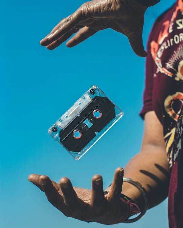 image of Old audio cassette flying